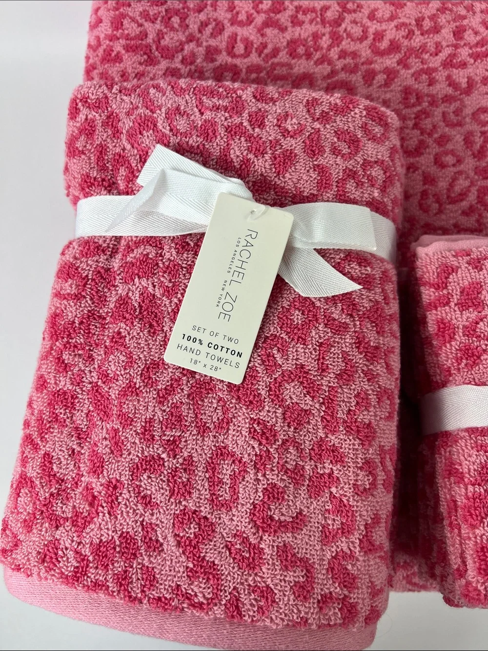 Rachel Zoe Bath Towel Set Pink Leopard Animal Print Soft 100% Cotton 8 Pc NEW